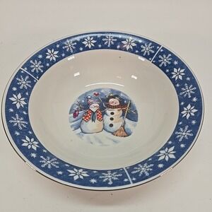 Vtg 90s Crofton Snowman Vegetable Serving Bowl 9" Winter Holiday Christmas